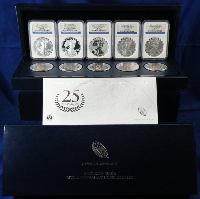 2011 $1 AMERICAN SILVER EAGLE 25TH ANNIVERSARY SET ALL NGC MS69/PF69 