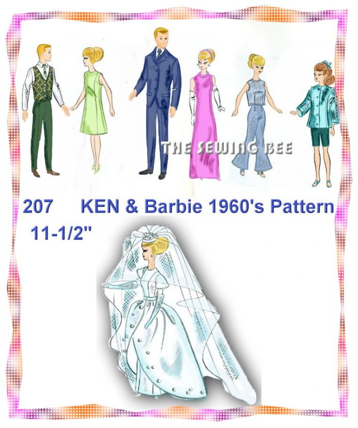 207 Barbie & Ken Doll Wardrobe pattern 11 1/2 1960s  