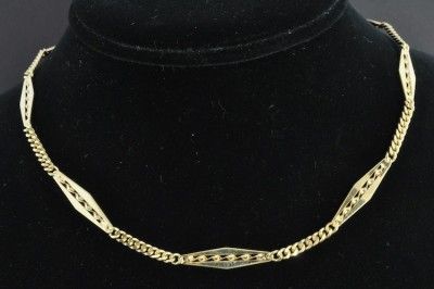 UnoAErre Italian 14K Yellow Gold Station Link Curb Chain Necklace 15.5 