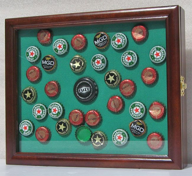 Beer/Soda Bottle Cap Display Case Shadow Box Cabinet, glass door, MX 