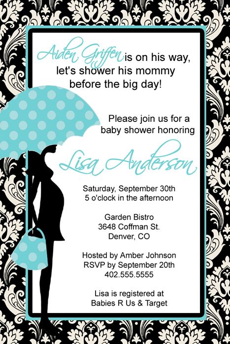 Black Damask Blue Pink Yellow Pea Green Baby Shower Invitation Card 