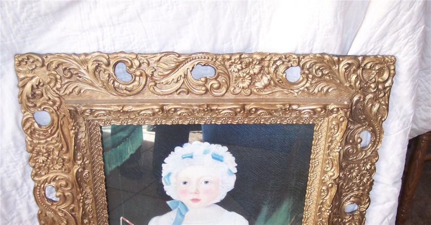 Gold Carved Frame w/ Picture of Girl and Toy Horse  
