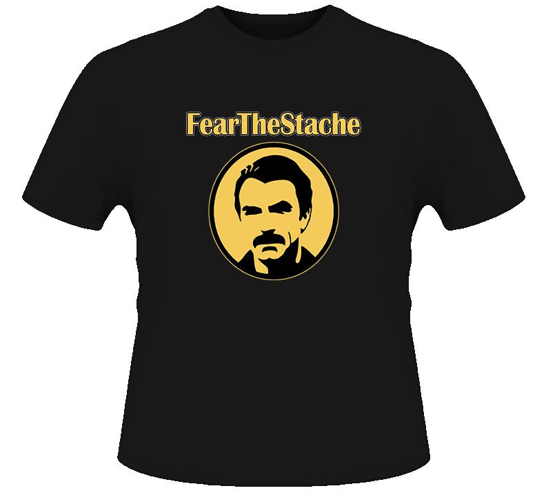 Fear the Stache Tom Selleck Magnum PI NEW Black T Shirt  