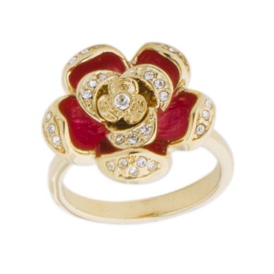 Red Enamel Rose Flower Fashion Ring Size 6 7 8 or 9  