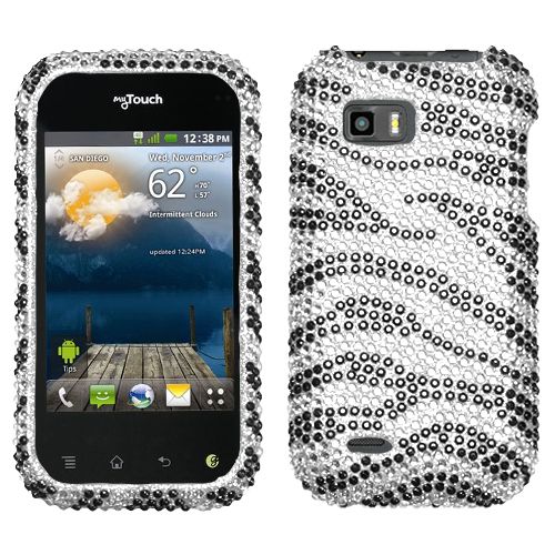 LG MyTouch Q (slide phone) C800 Hard Case Black Cover Silver Zebra 