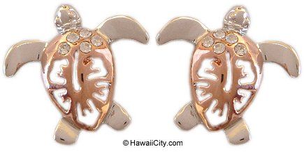 Hawaiian Silver Rose Gold Finish Honu Flower Earrings  