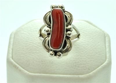 Navajo Coral Sterling Silver Womens Ring   Mary Ann Spencer  