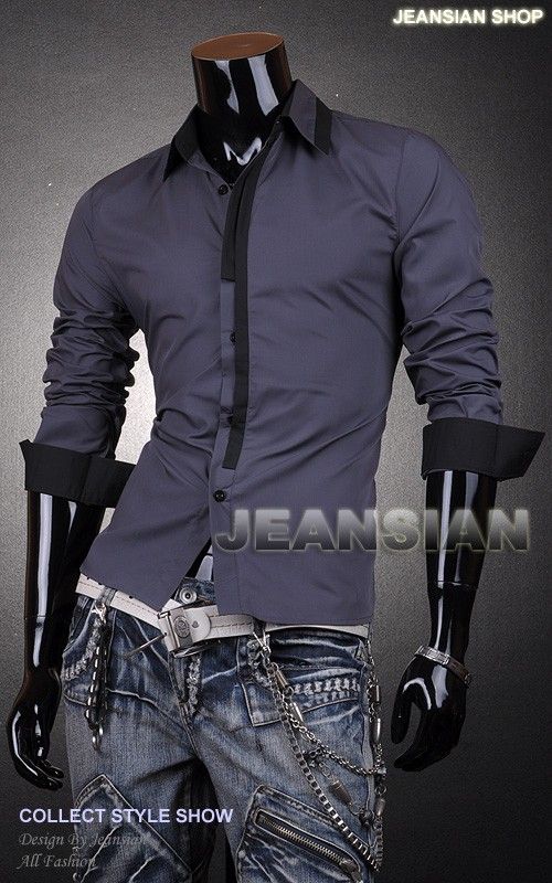 3mu Mens Designer Dress Shirts Casual Slim Tie Stylish 4 Colors XS S M 