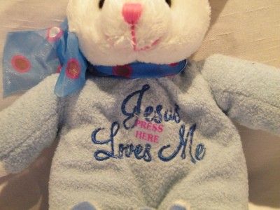 DanDee Jesus Loves Me Singing Bunny Rabbit Blue Plush  