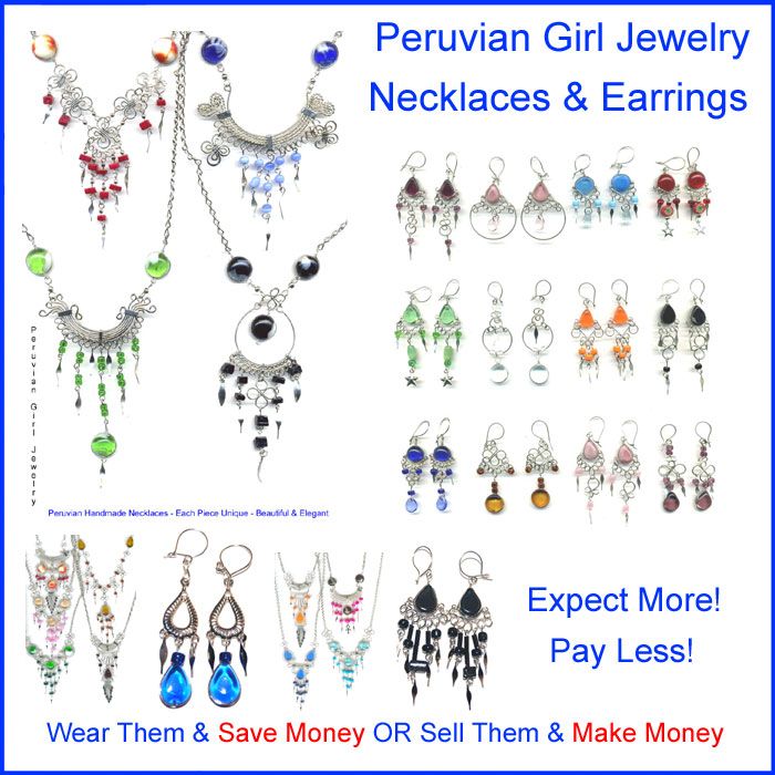 14 NECKLACES EARRINGS GLASS PERU JEWELRY PERUVIAN LOT  
