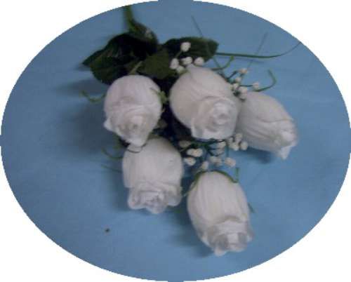 Large Dew Covered White Silk Rose Bud Flowers 0951  