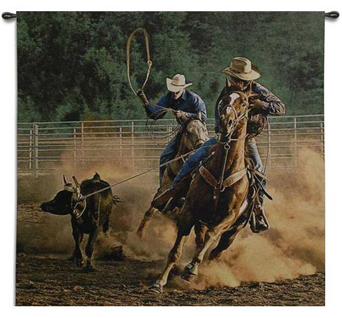 WESTERN COWBOY RODEO HORSES ART TAPESTRY WALL HANGING  