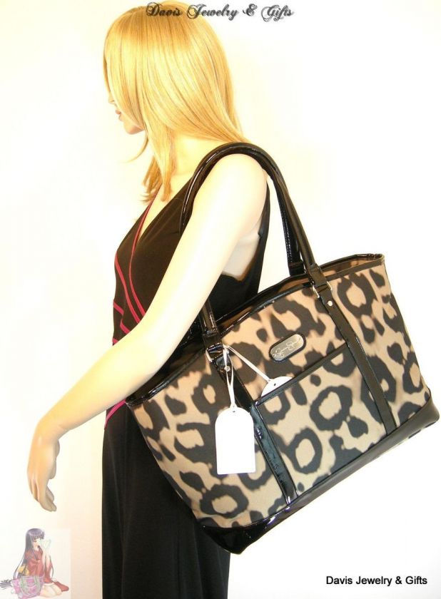 Jessica Simpson XL LuggageLaptop Tote Khaki Black Purse Bag Cheetah 