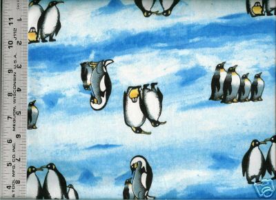 AE Nathan ~ PENGUINS on Snow & Ice ~ 100% Cotton Flannel Fabric BTY 