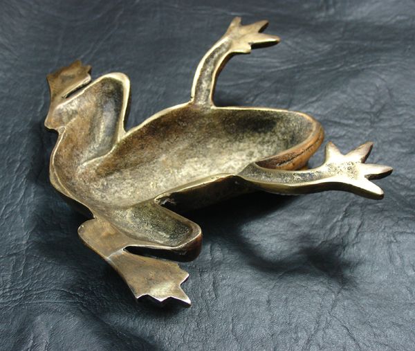 Rare antique bronze frog with glass eyes  