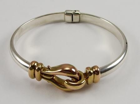Sterling Silver 14K Yellow Gold Bracelet Cuff Hinged 7  