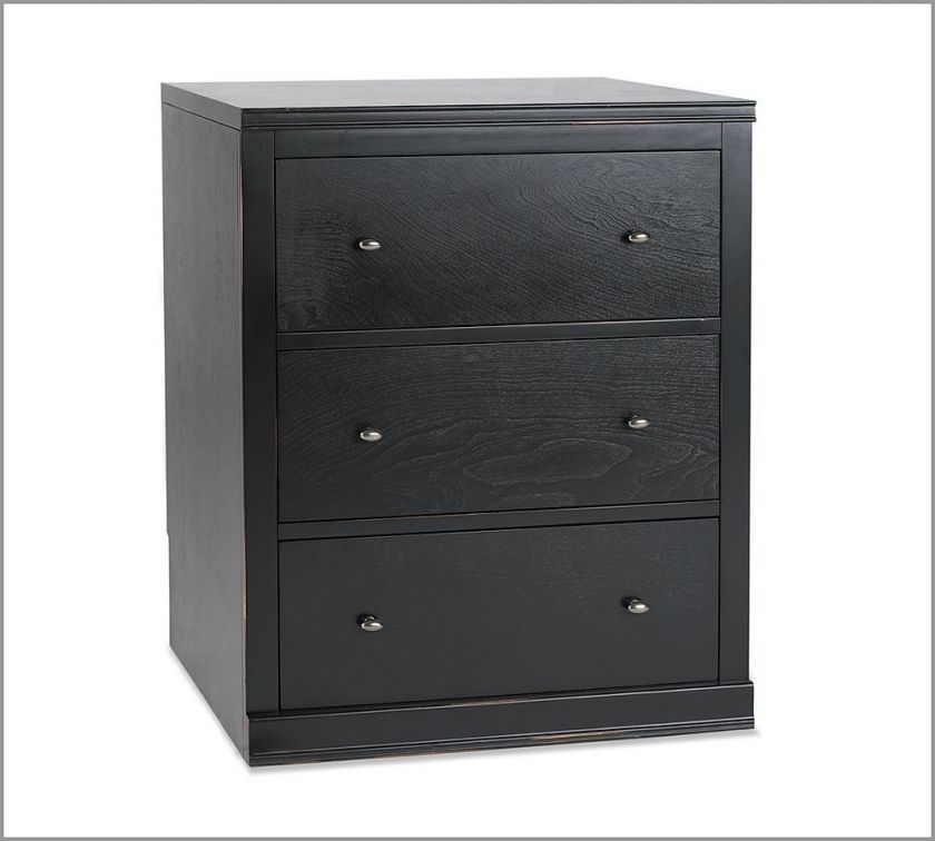 POTTERY BARN LOGAN MEDIA BASE 3 DRAWER IN BLACK NIB  