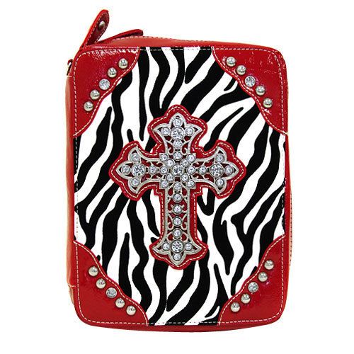 RED ZEBRA RHINESTONE CROSS WESTERN PURSE BIBLE COVER  