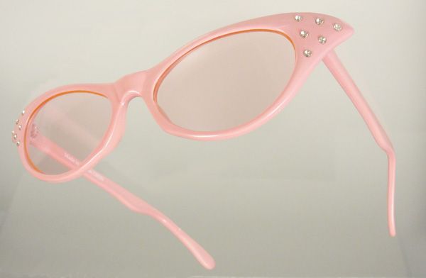 Retro 1950s Pin Up Crystal Cat Eye Clear Glasses Pink  
