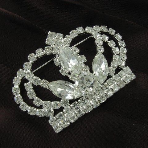 Clear Princess Queen Crown Tiara Rhinestone Brooch Pin  